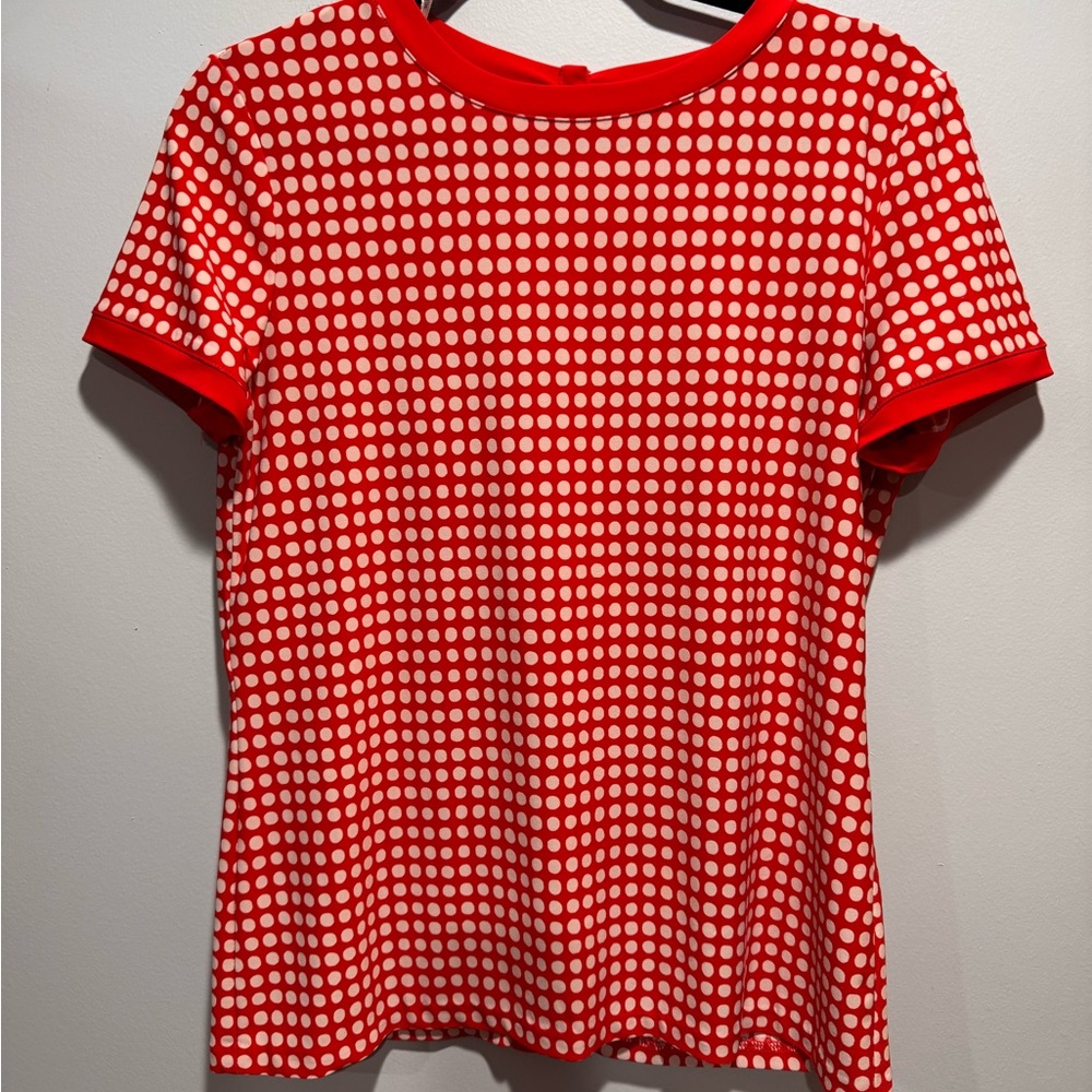 Anne Klein Red and White Polka Dot Short Sleeve Top